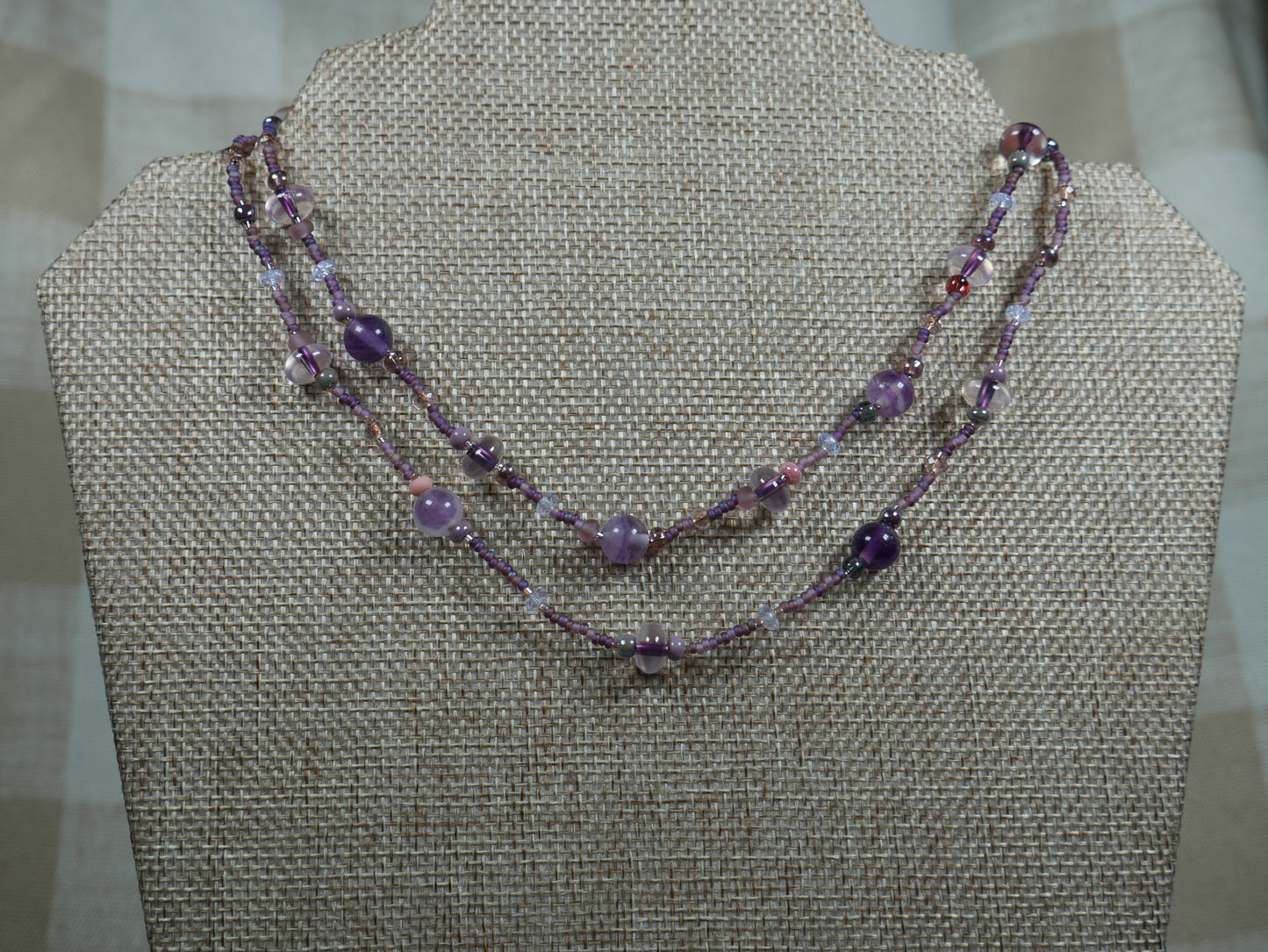 Beaded Purple Flourite 2 Strand Necklace