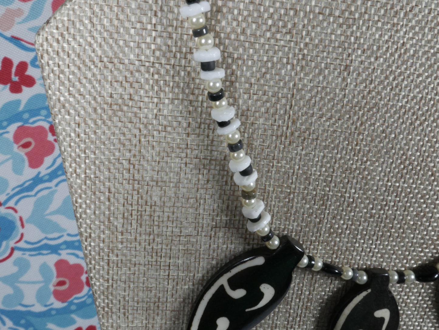 White and Black Bone Necklace with Semi-Precious Stones
