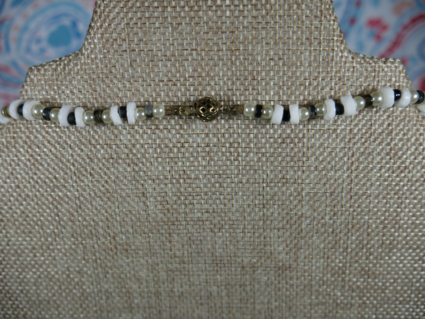 White and Black Bone Necklace with Semi-Precious Stones