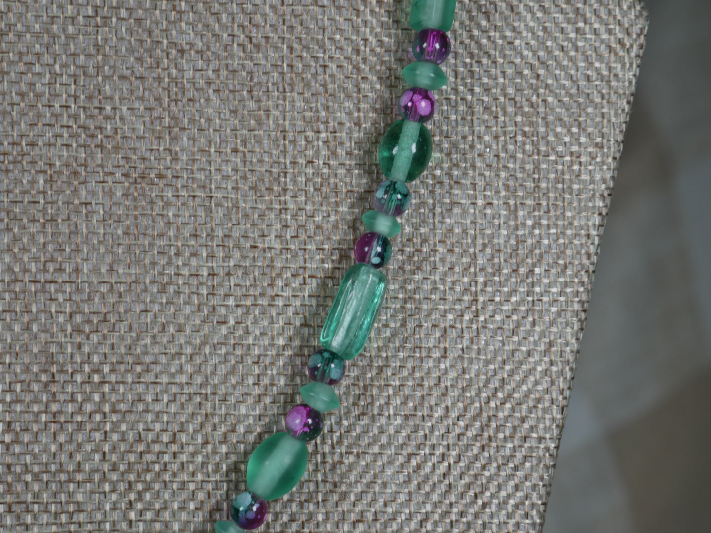 Blue Green and Purple Glass Bead Necklace
