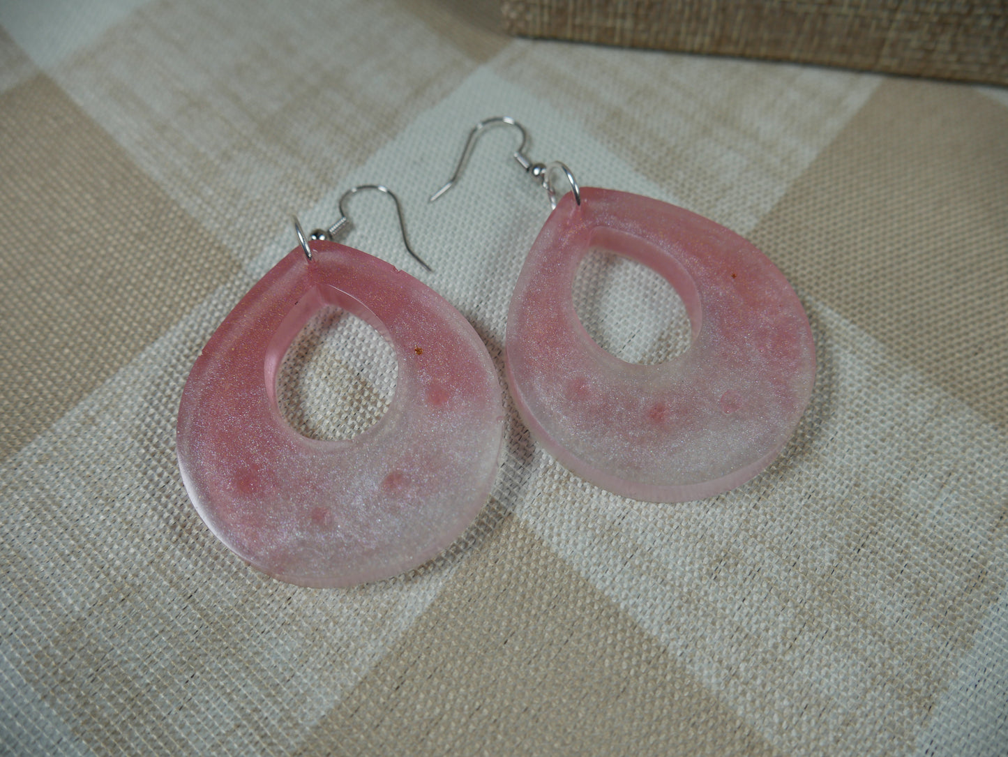 Resin Sparkly White and Pink Teardrop Earrings