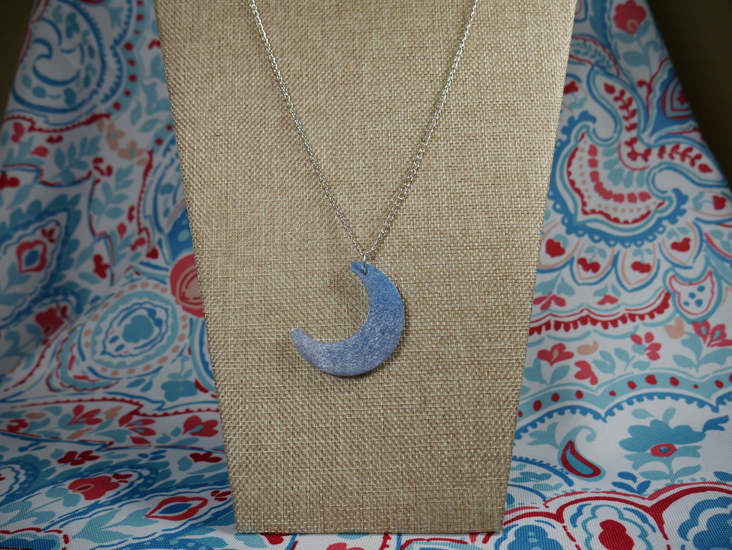 Resin Blue Moon Pendant Necklace