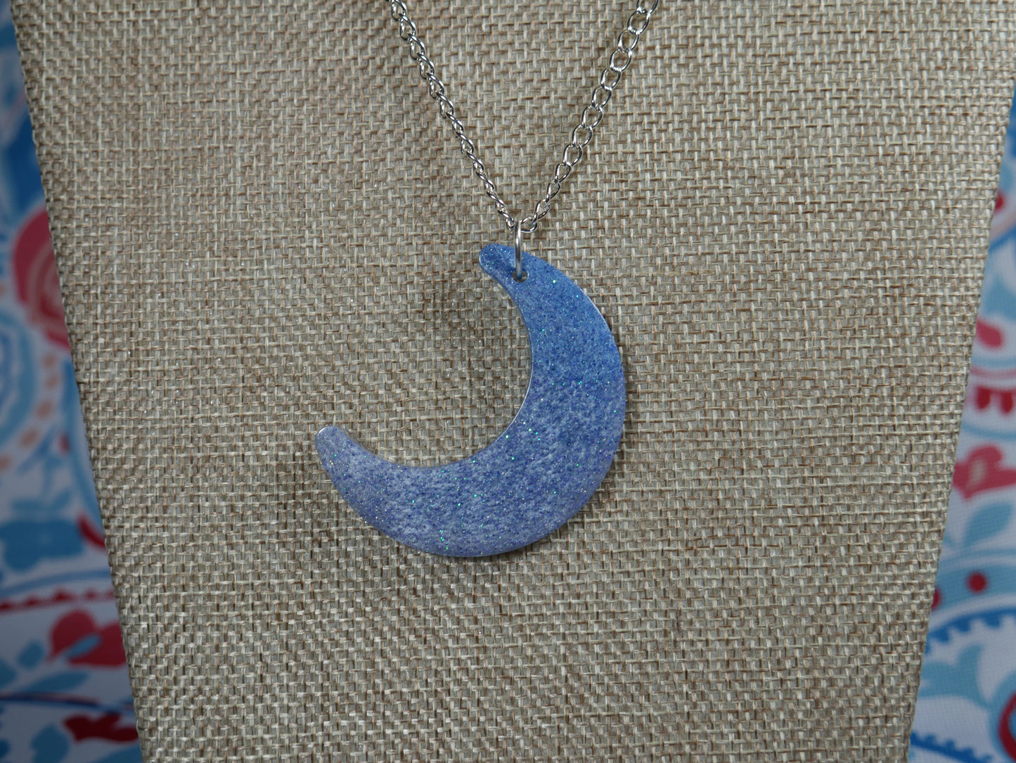 Resin Blue Moon Pendant Necklace