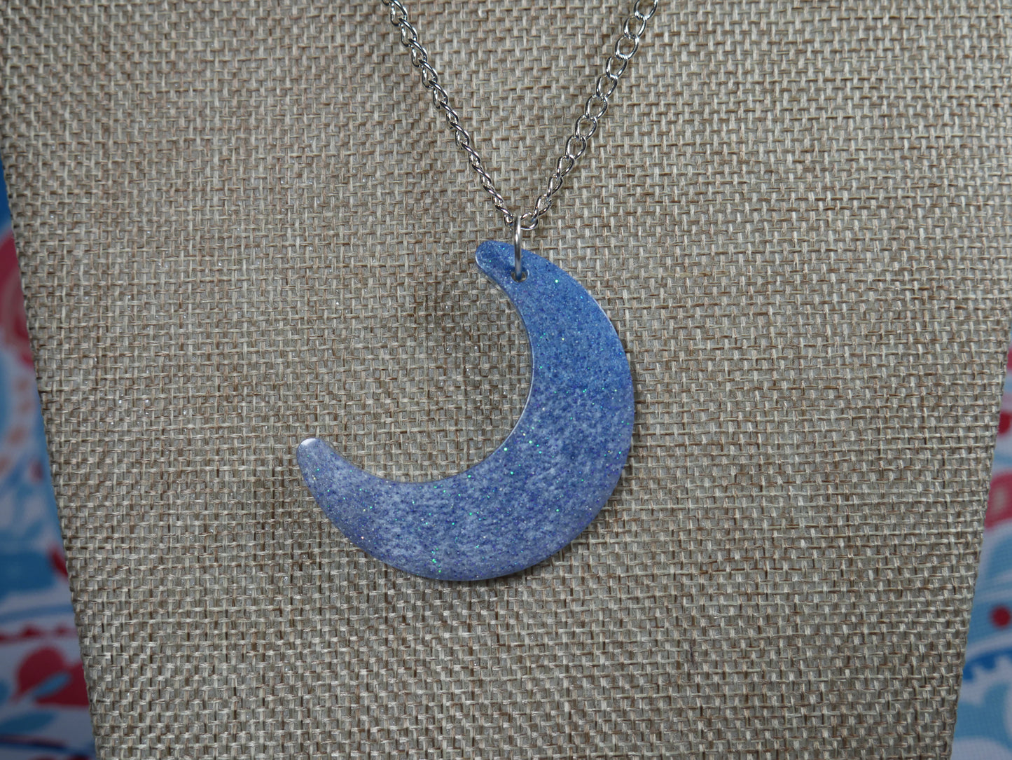 Resin Blue Moon Pendant Necklace