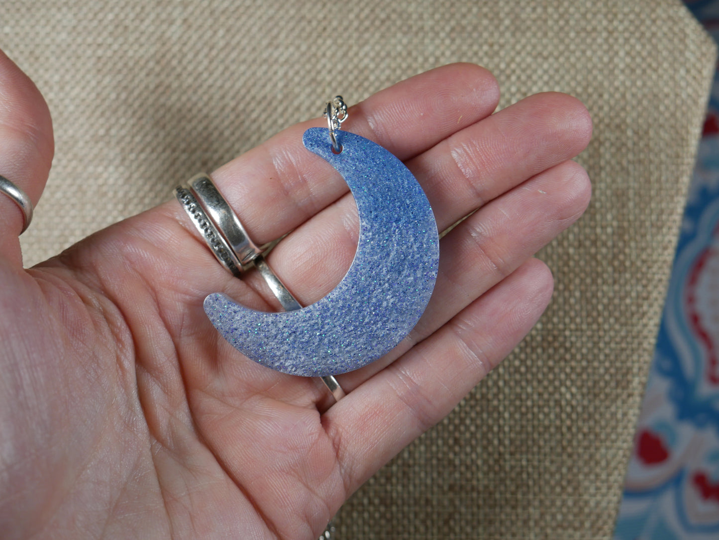 Resin Blue Moon Pendant Necklace
