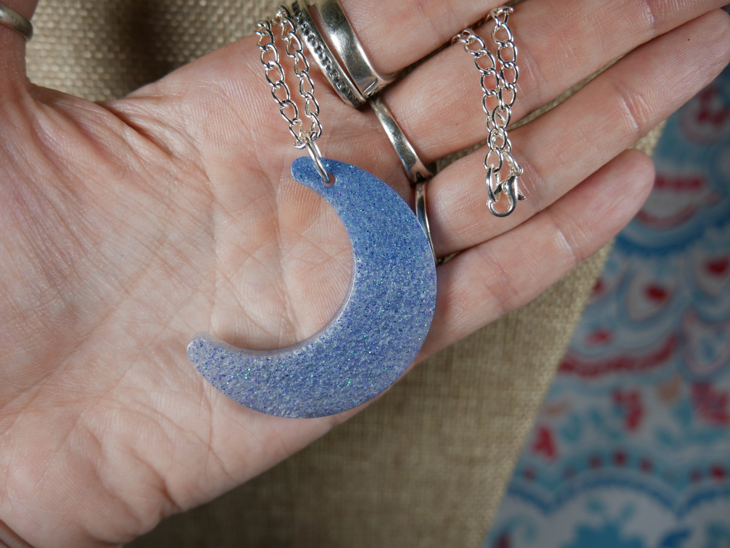 Resin Blue Moon Pendant Necklace