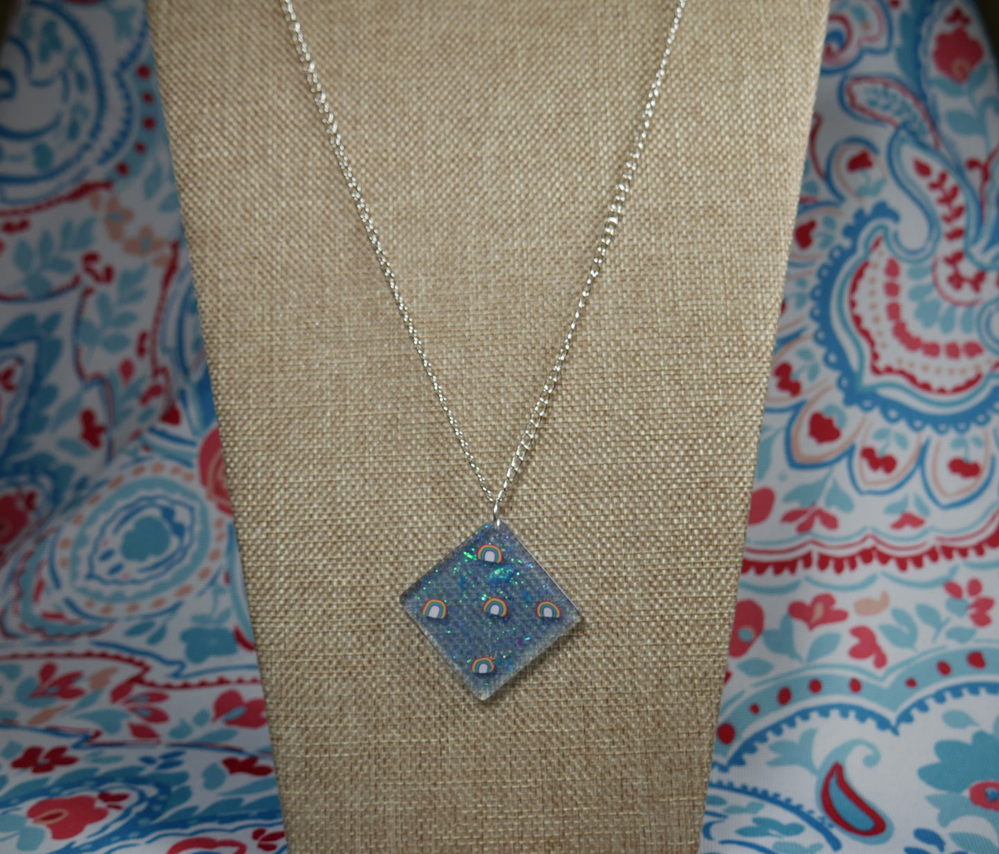 Resin Blue Rainbow Pendant Necklace