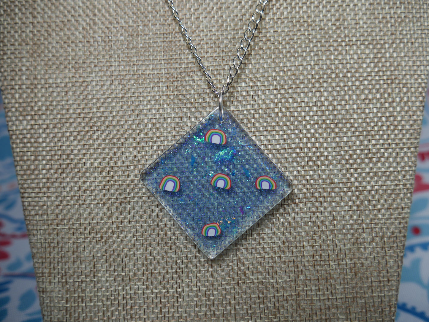 Resin Blue Rainbow Pendant Necklace