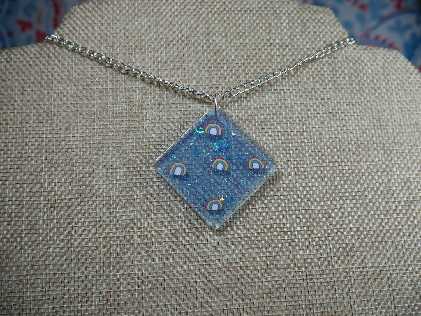 Resin Blue Rainbow Pendant Necklace