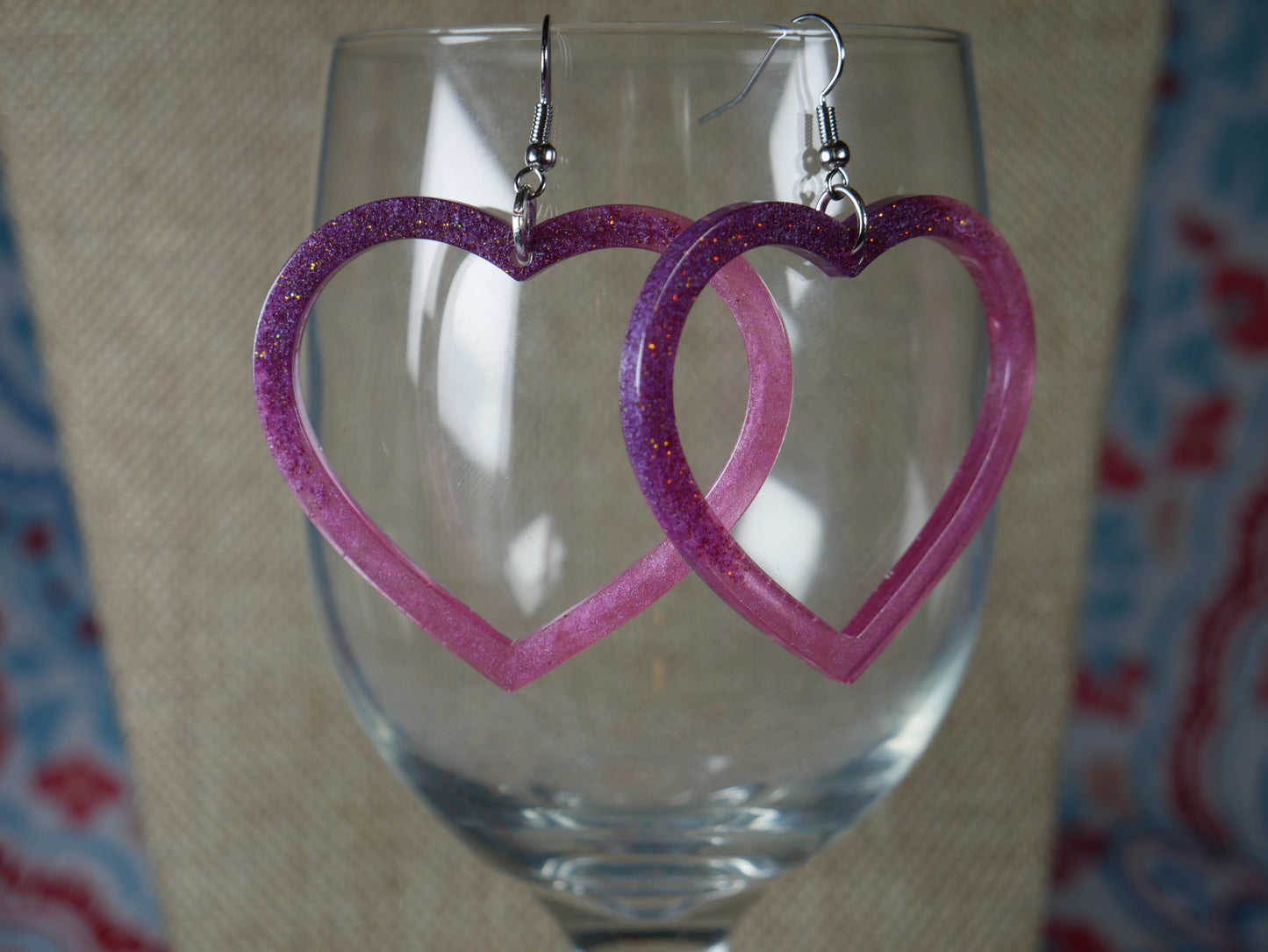 Resin Pink and Purple Heart Earrings