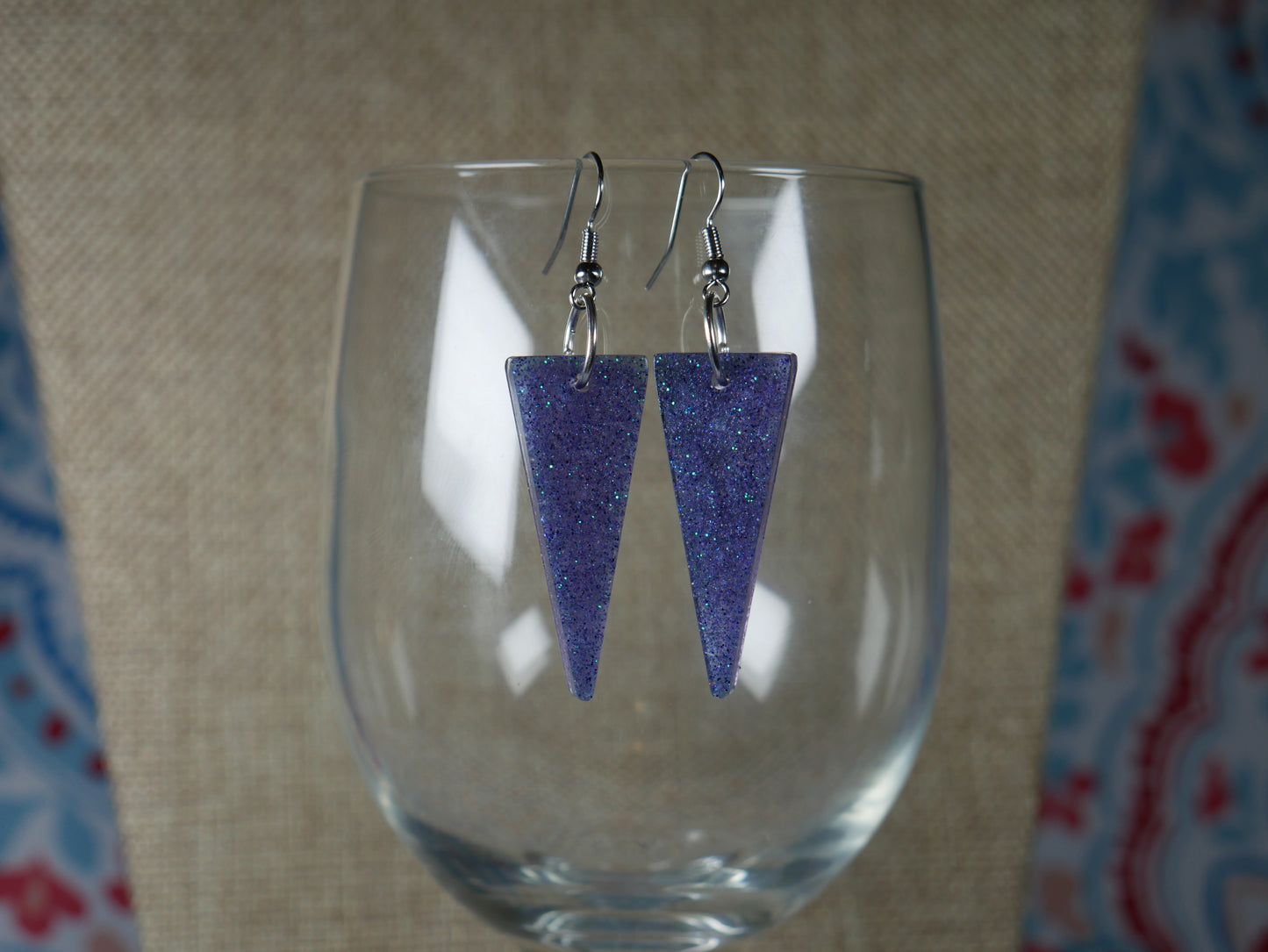 Resin Sparkly Blue Triangular Shaped Earrings