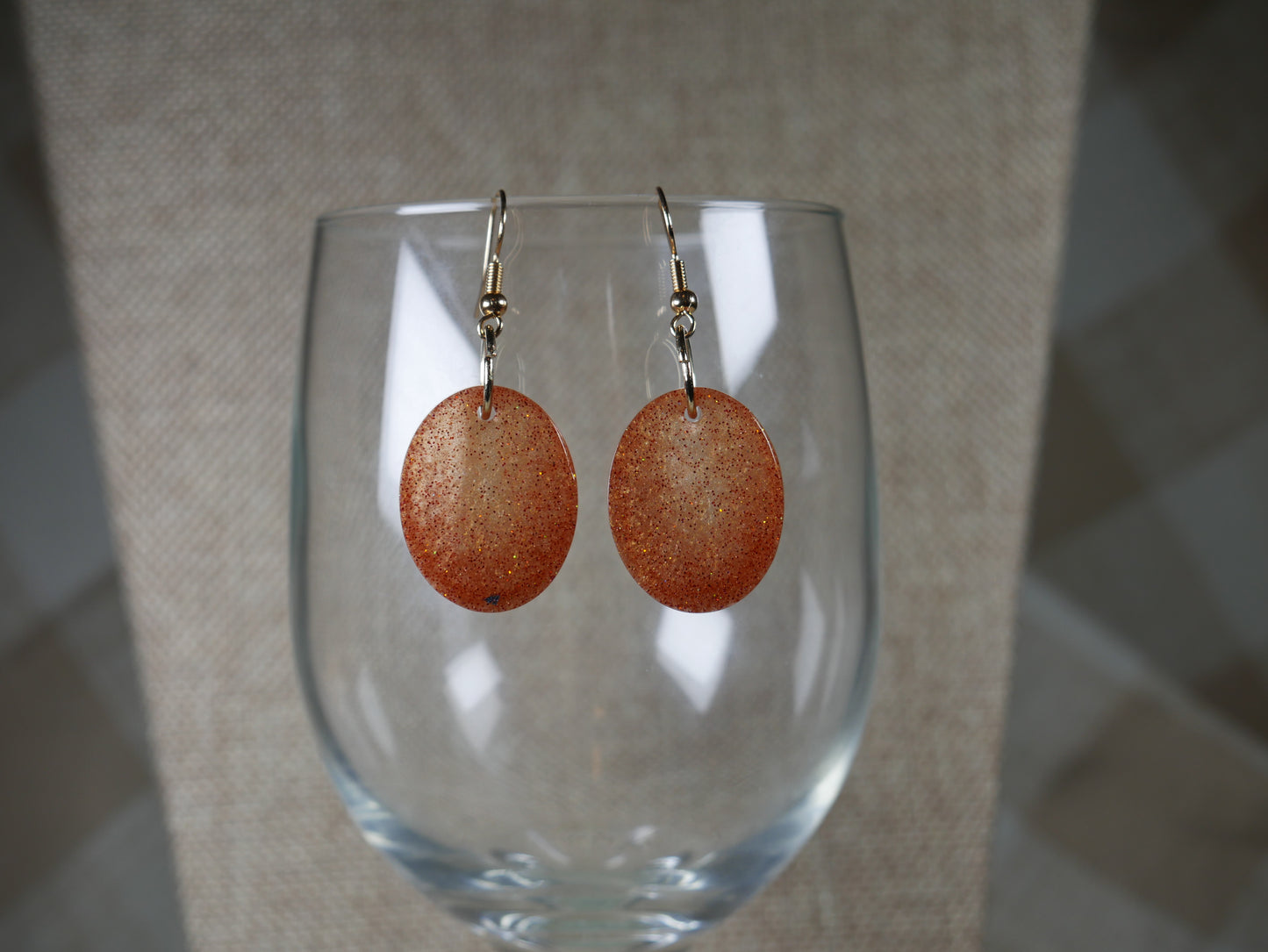 Coppery Sparkly Oval Resin Earrings