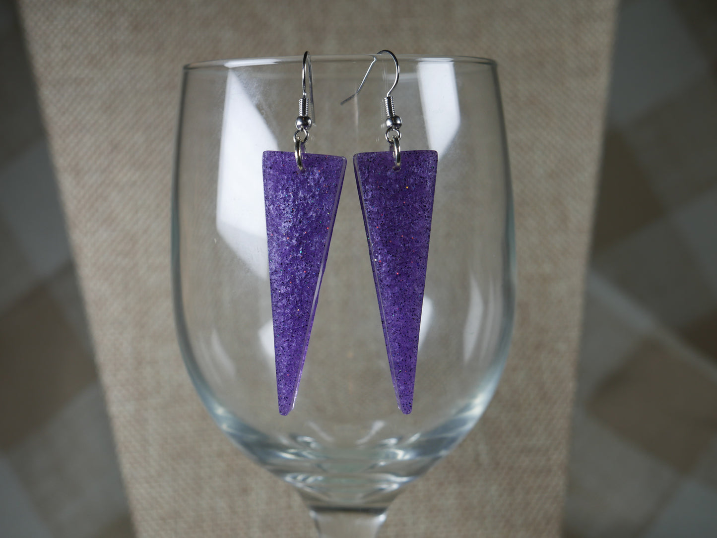 Retro 1980's Purple Triangle Resin Earrings