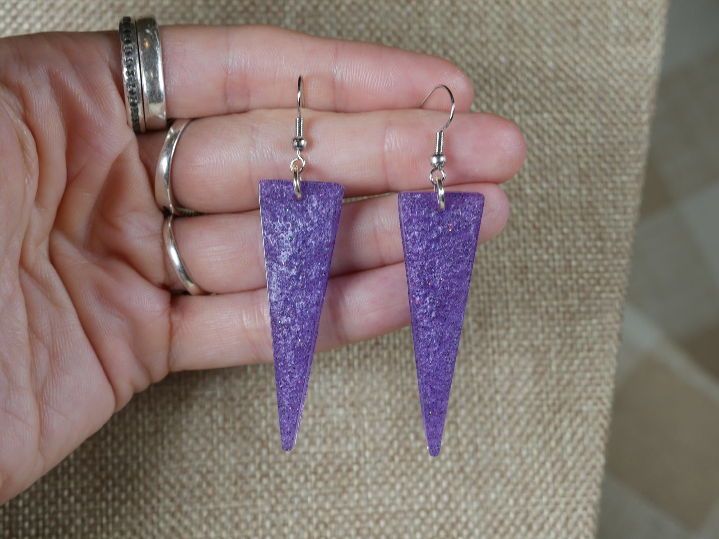 Retro 1980's Purple Triangle Resin Earrings