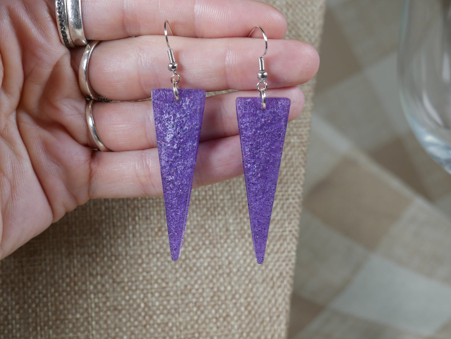 Retro 1980's Purple Triangle Resin Earrings