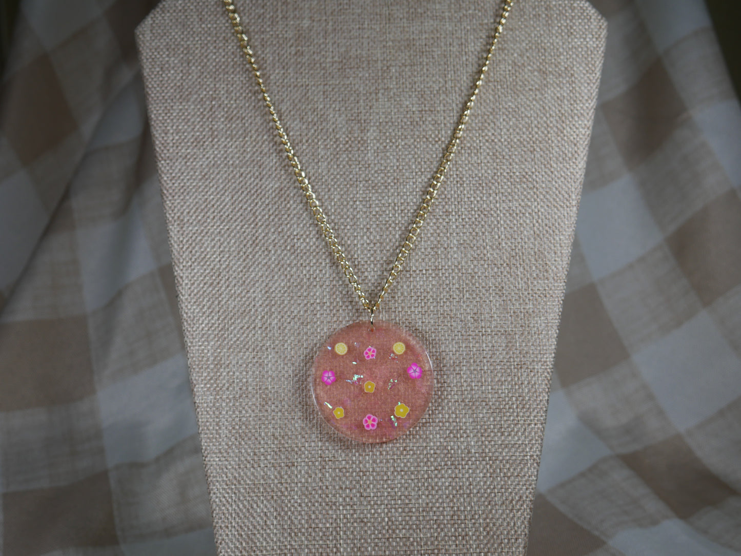 Pink and Yellow "Pink Lemonade" Flower Resin Pendant