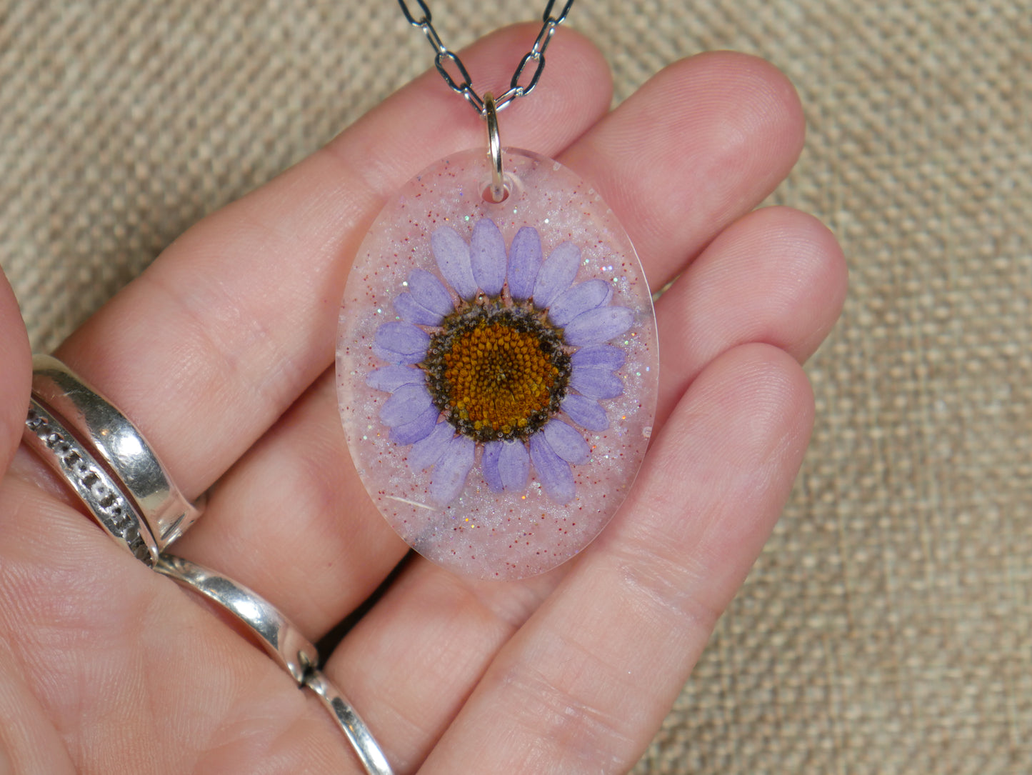 Purple Flower Resin Pendant