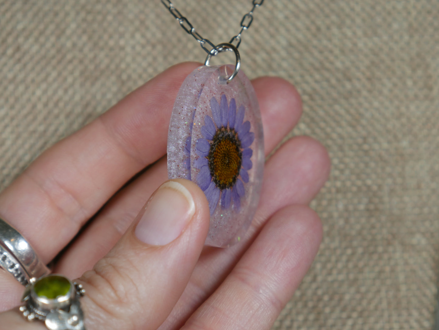 Purple Flower Resin Pendant