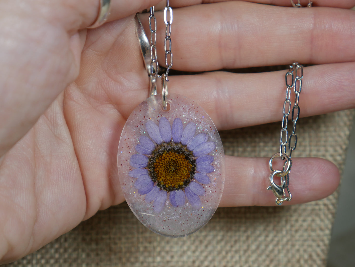 Purple Flower Resin Pendant