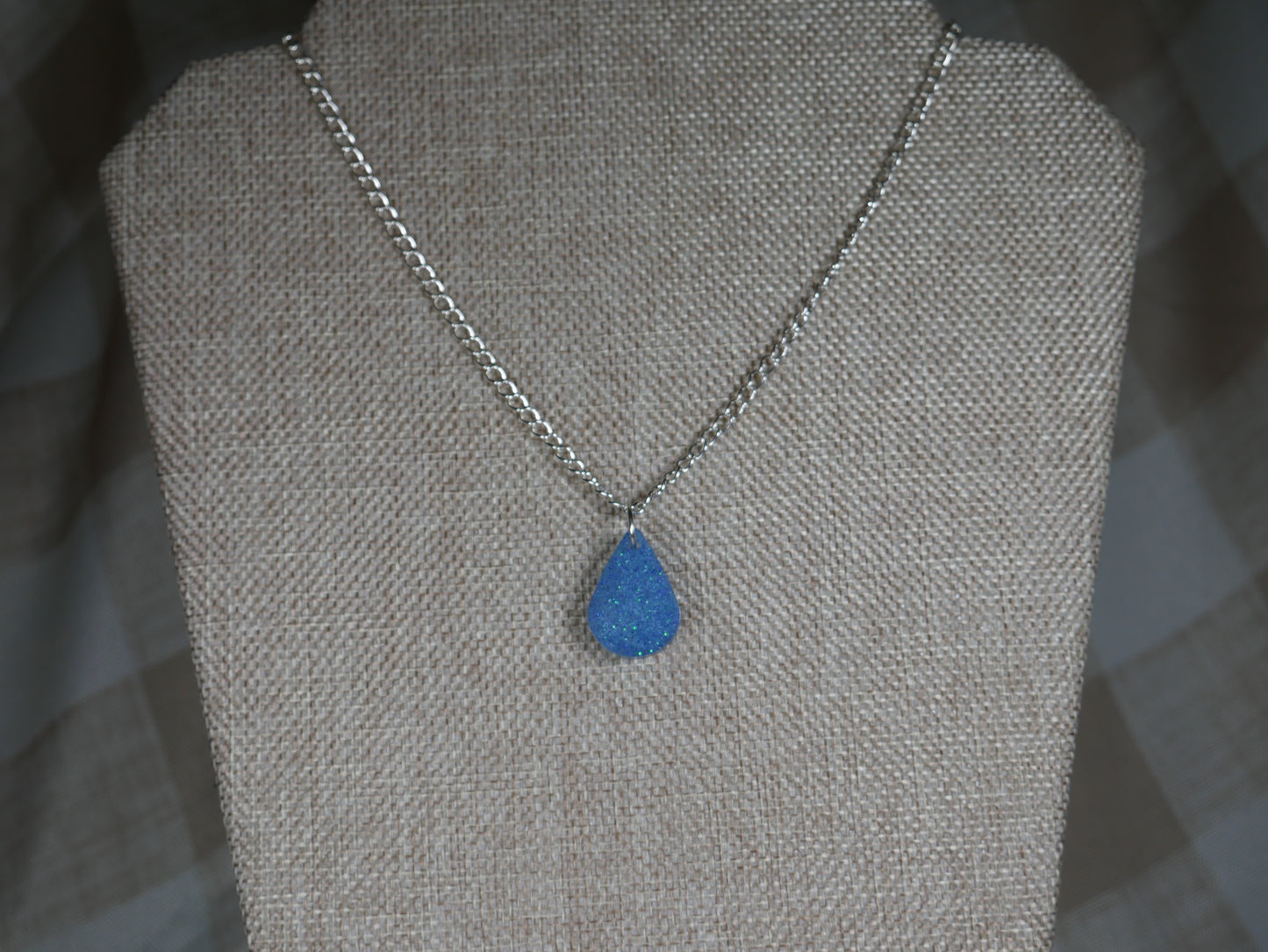 Blue Teardrop Shaped Resin Pendant Necklace