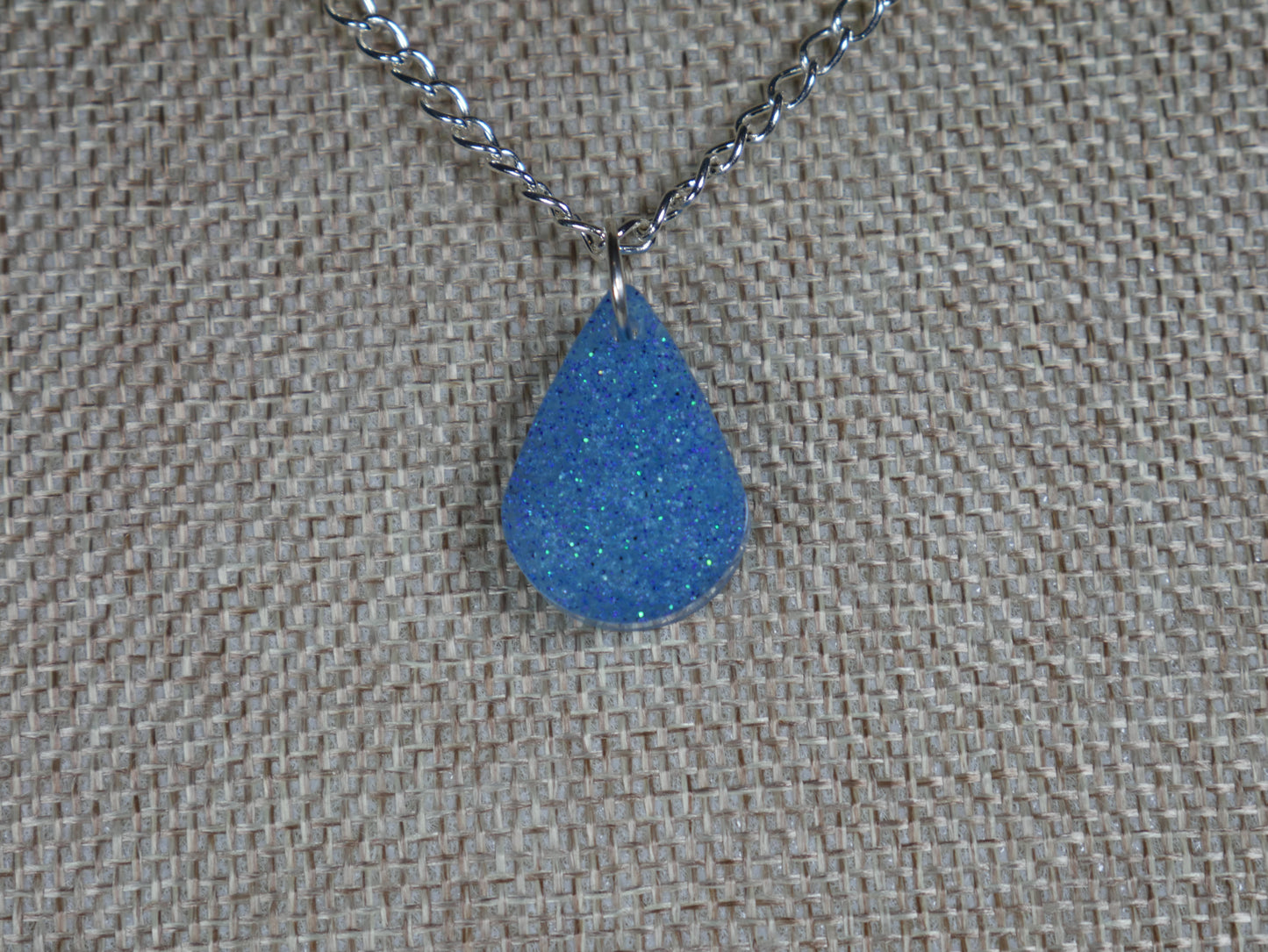 Blue Teardrop Shaped Resin Pendant Necklace