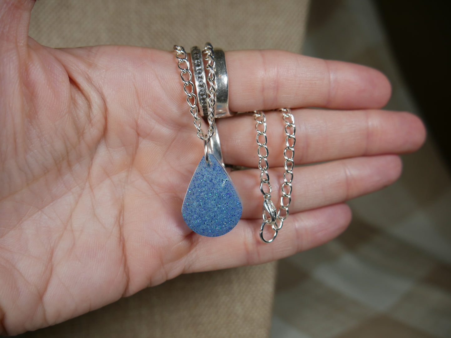 Blue Teardrop Shaped Resin Pendant Necklace