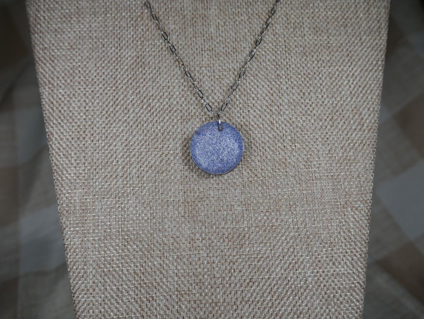 Blue and Silver "Frosty" Circle Resin Pendant Necklace