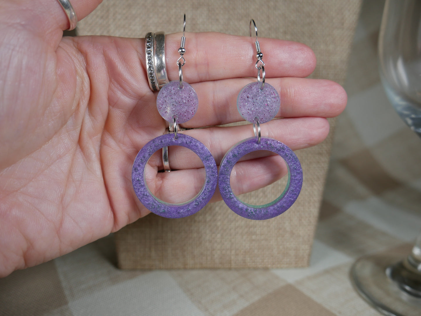 Purple and Aqua Circular Resin Earrings