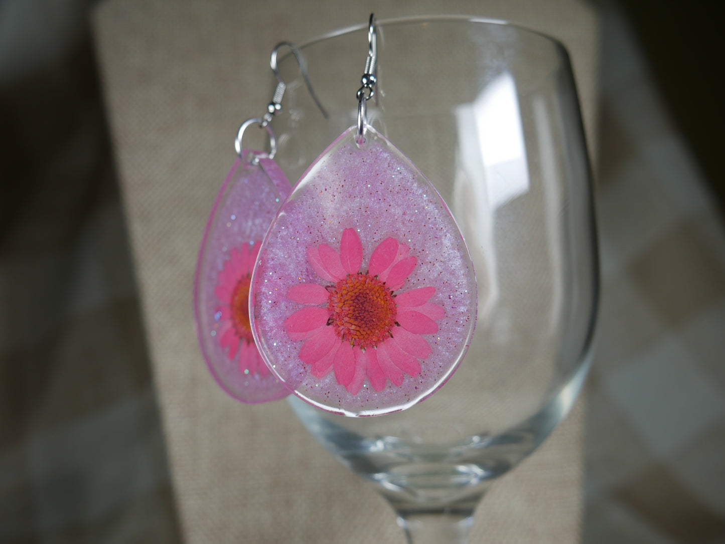 Pink and Purple Flower Resin Earrings