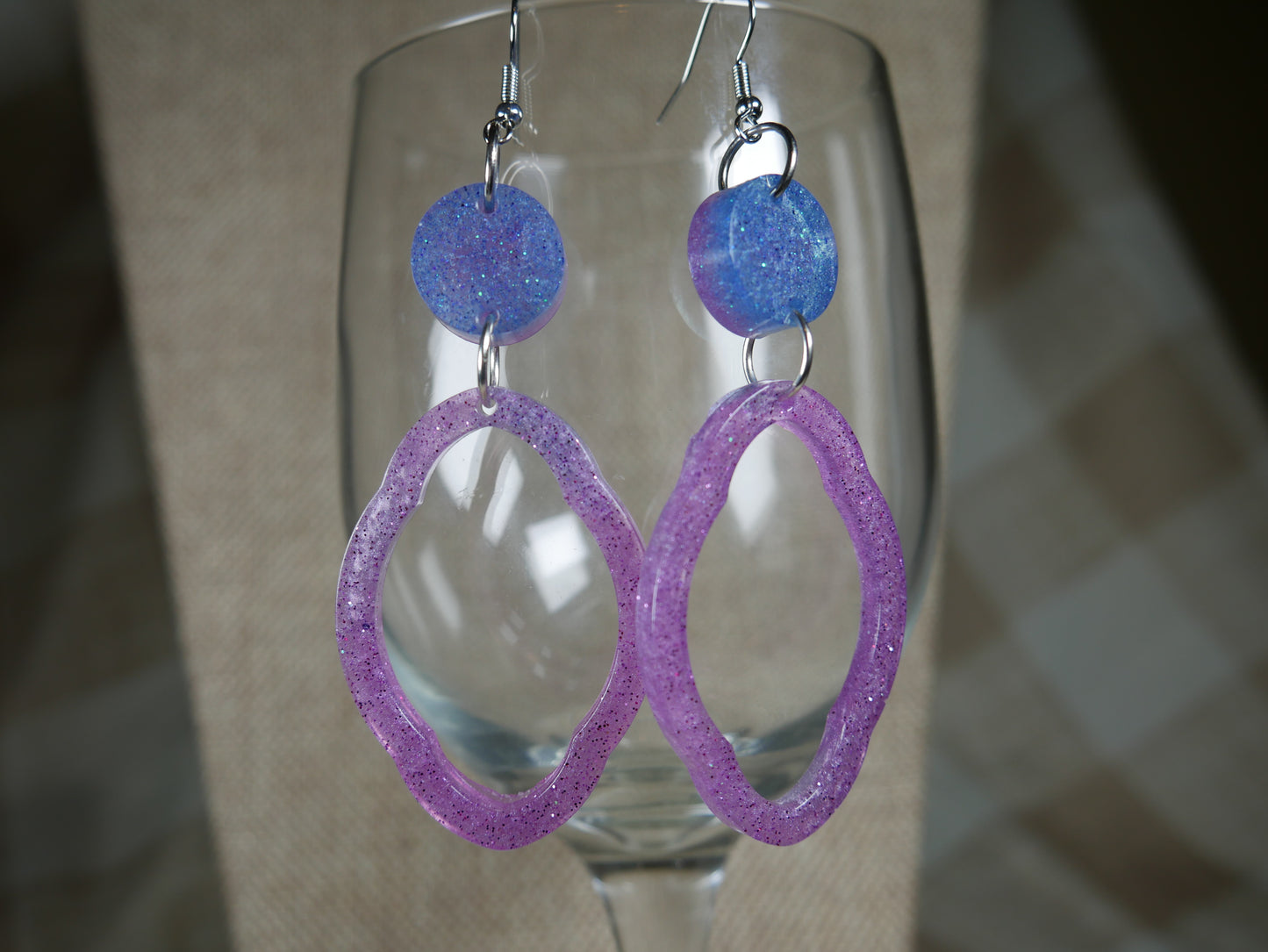Blue and Purple Retro 1980's Resin Earrings