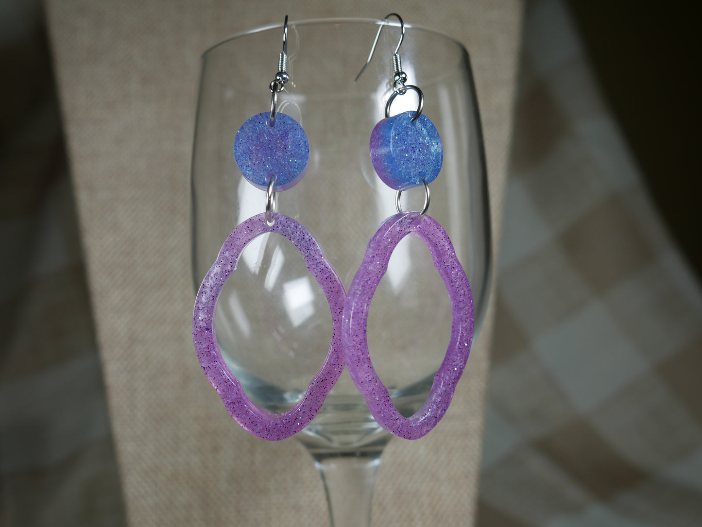 Blue and Purple Retro 1980's Resin Earrings