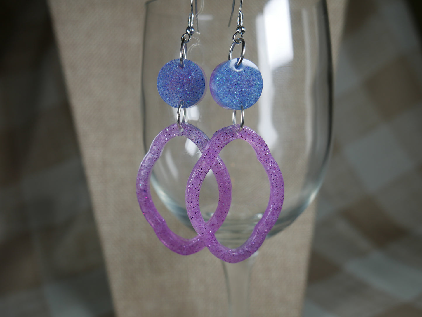 Blue and Purple Retro 1980's Resin Earrings