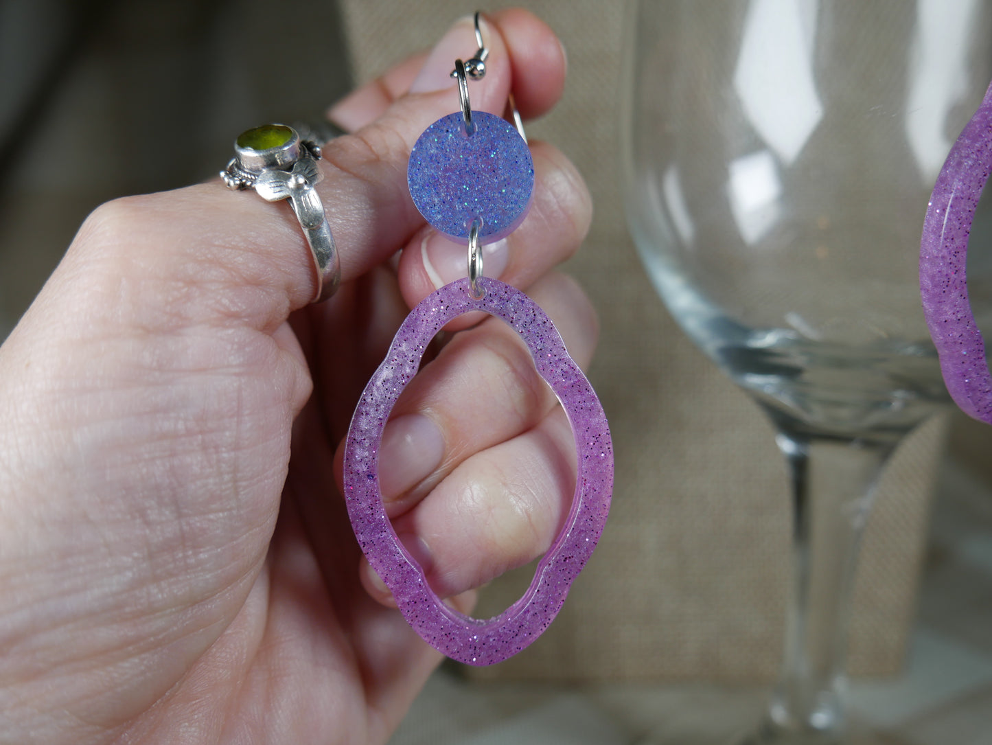 Blue and Purple Retro 1980's Resin Earrings