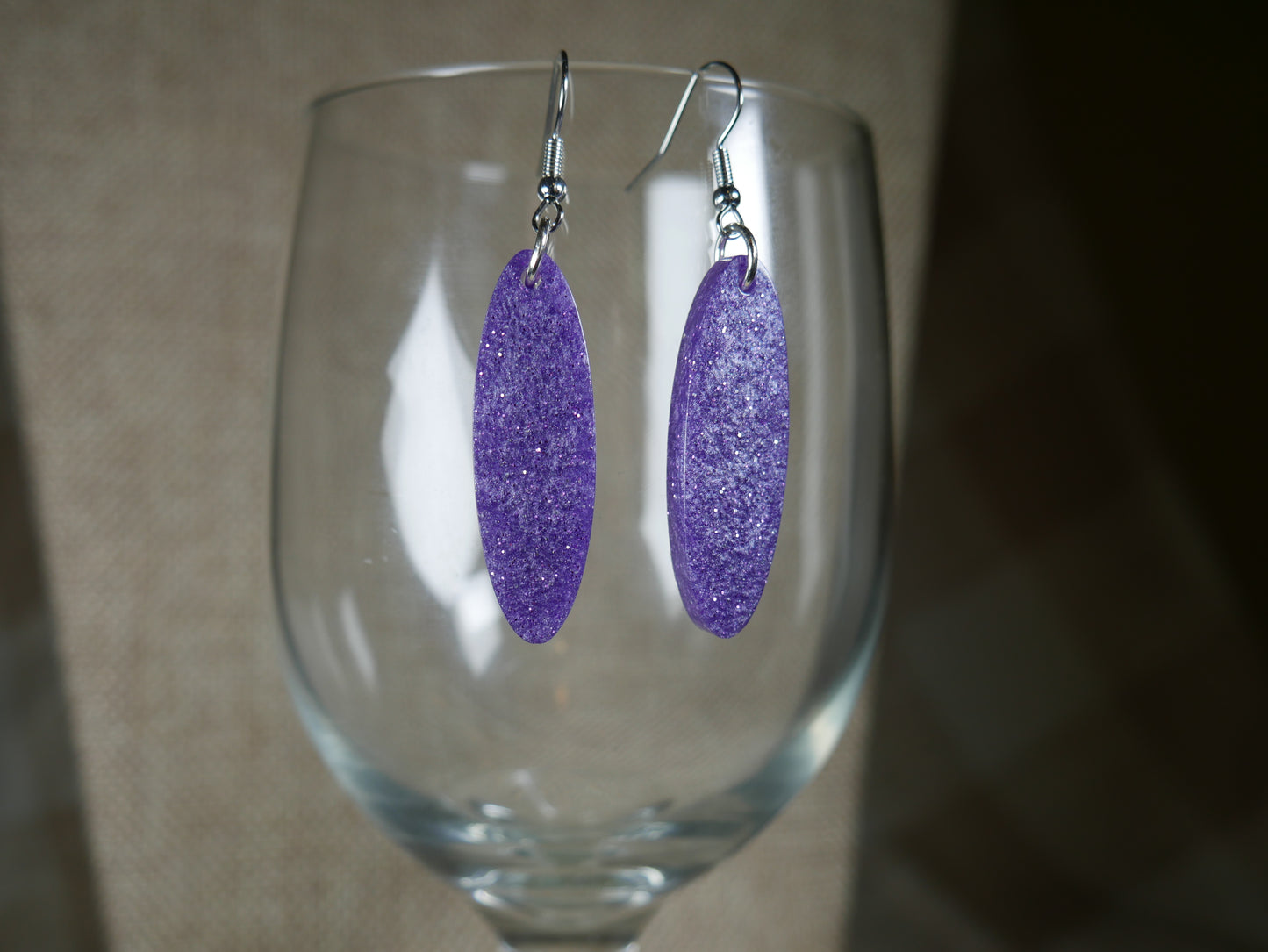 Sparkly Purple Oval Resin Earrings