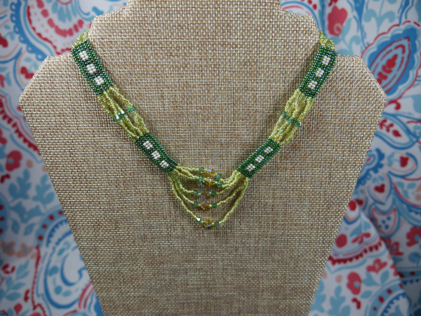 Woven Green Fancy Patchwork Beaded Choker