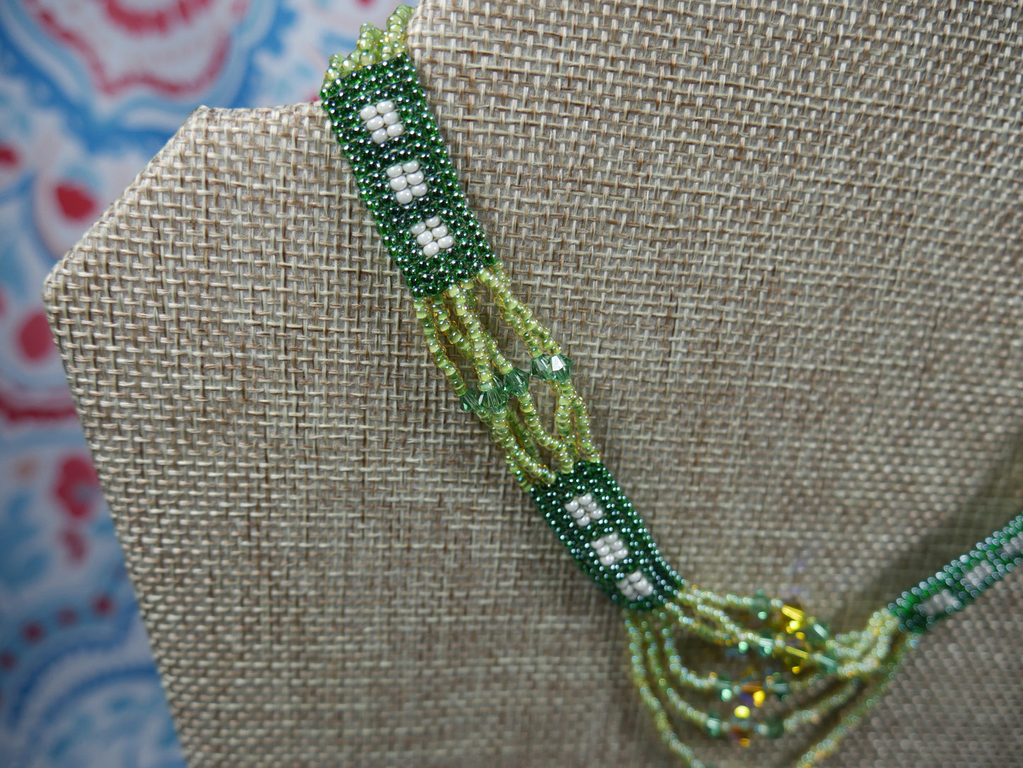 Woven Green Fancy Patchwork Beaded Choker