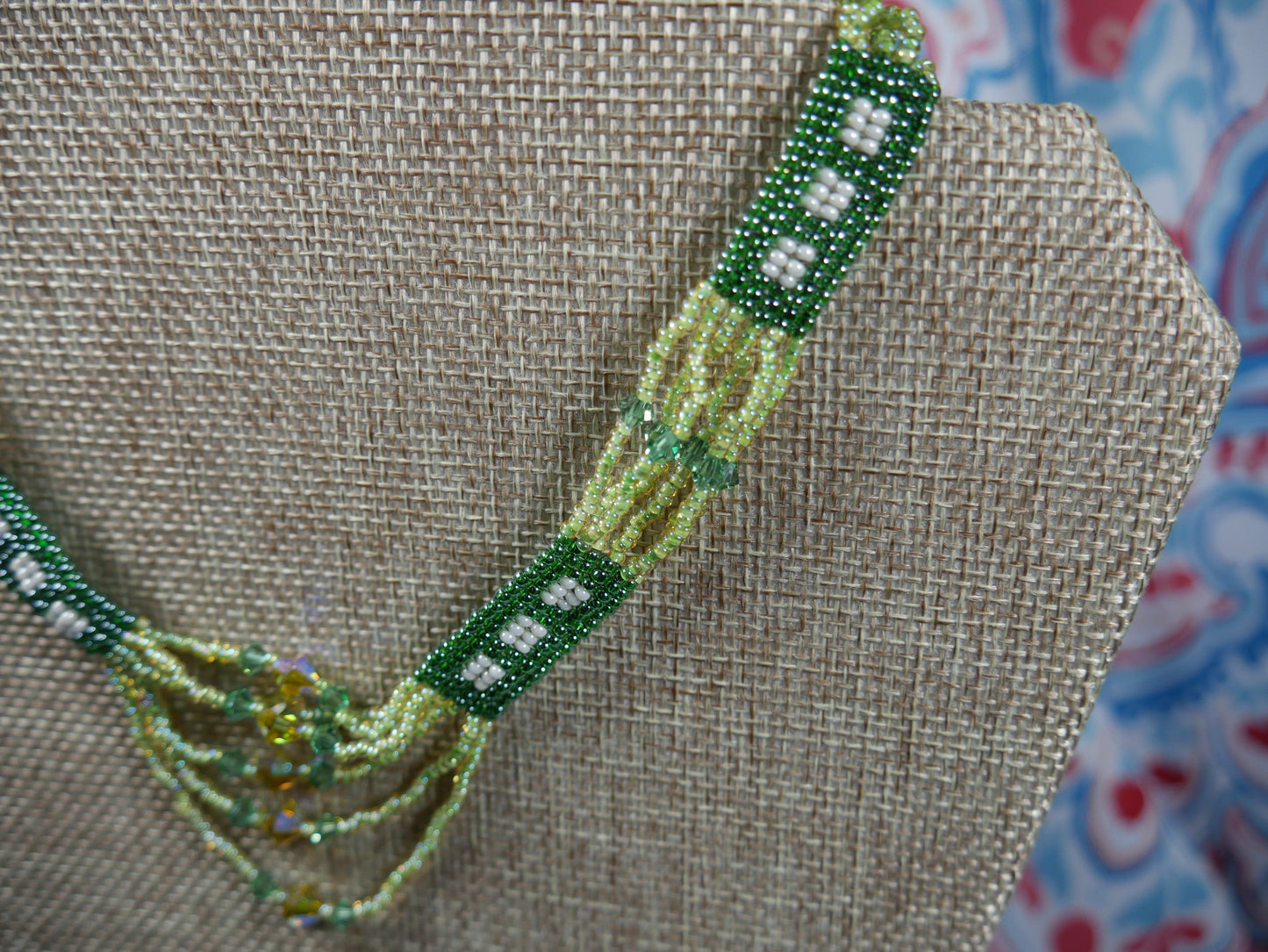 Woven Green Fancy Patchwork Beaded Choker