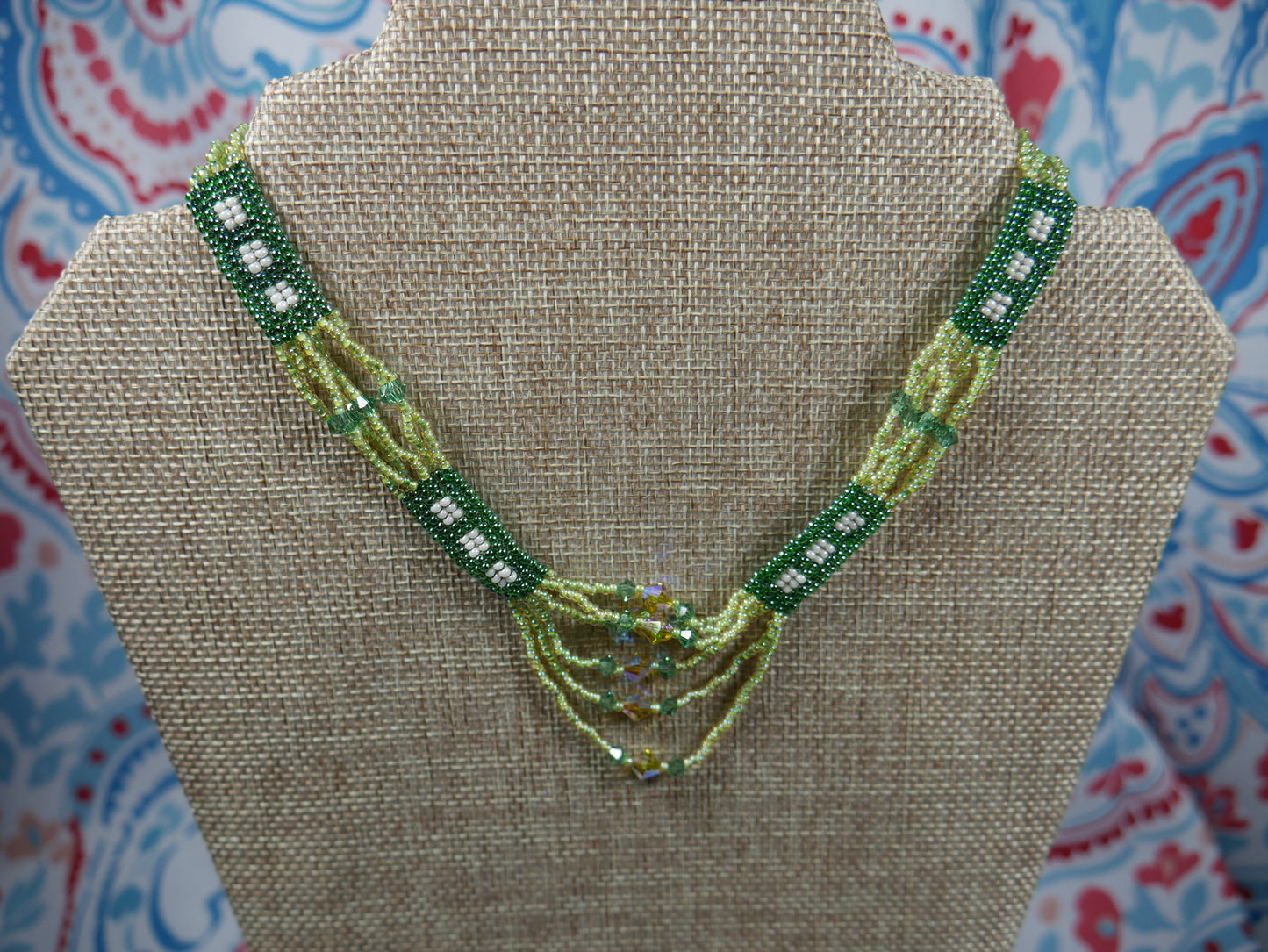 Woven Green Fancy Patchwork Beaded Choker