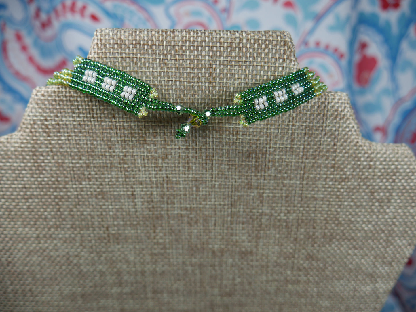 Woven Green Fancy Patchwork Beaded Choker