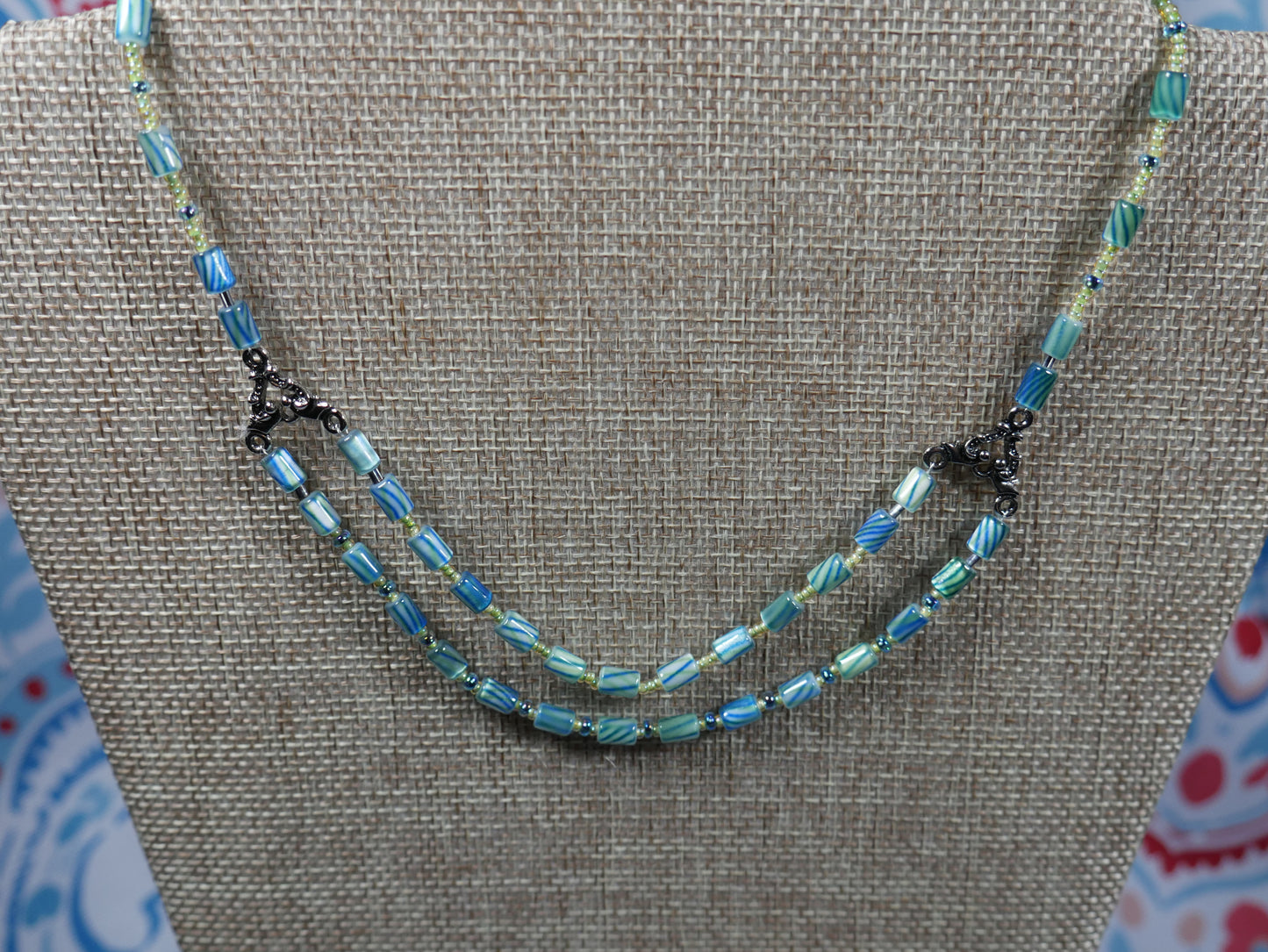 Green and Blue Beaded Cane Glass Choker