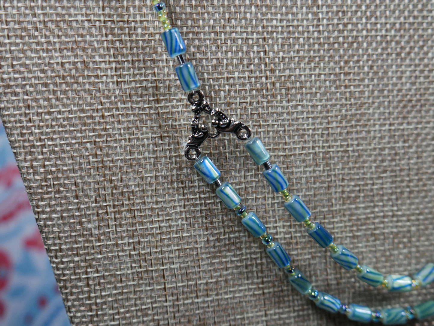 Green and Blue Beaded Cane Glass Choker