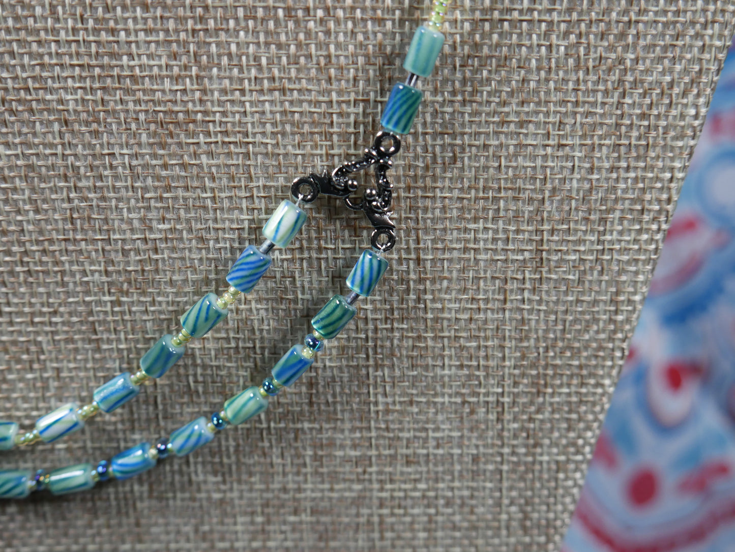 Green and Blue Beaded Cane Glass Choker