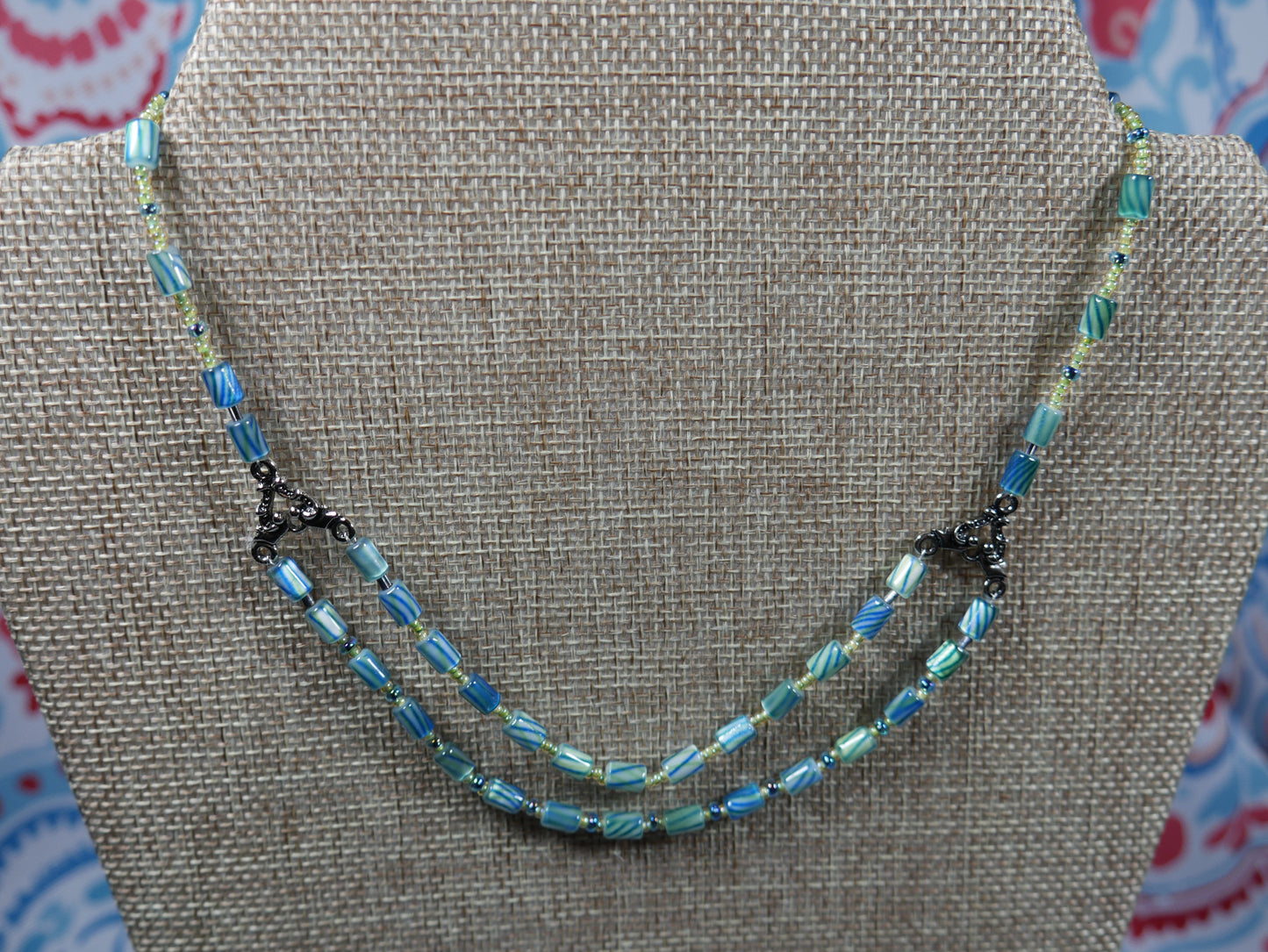 Green and Blue Beaded Cane Glass Choker