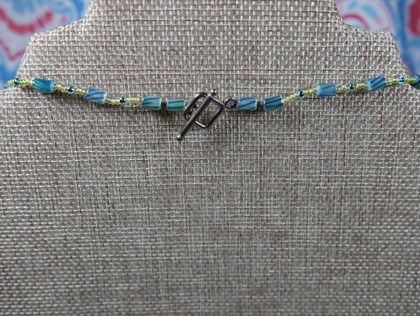 Green and Blue Beaded Cane Glass Choker