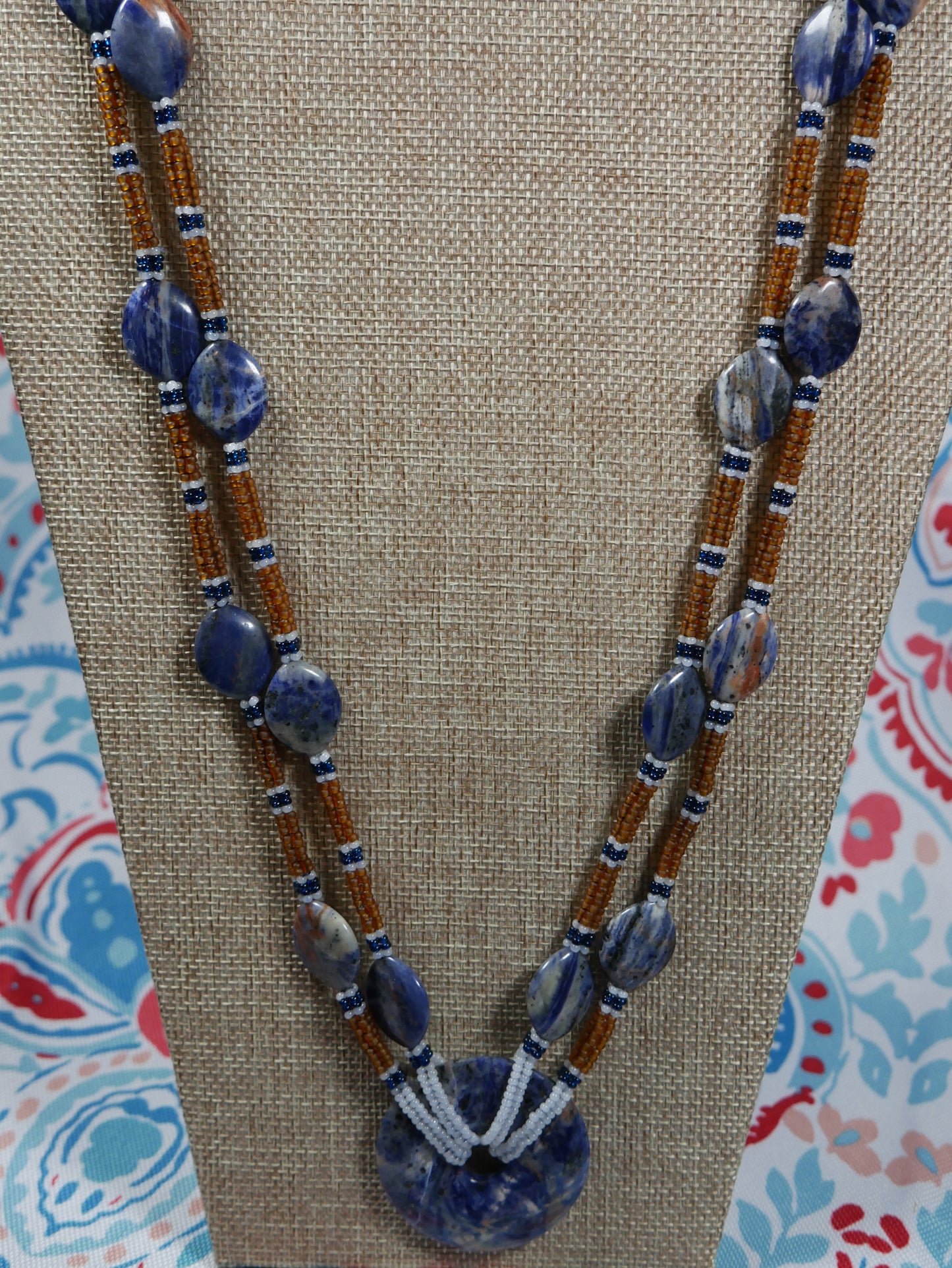 Beaded Blue Lapis Rope Necklace