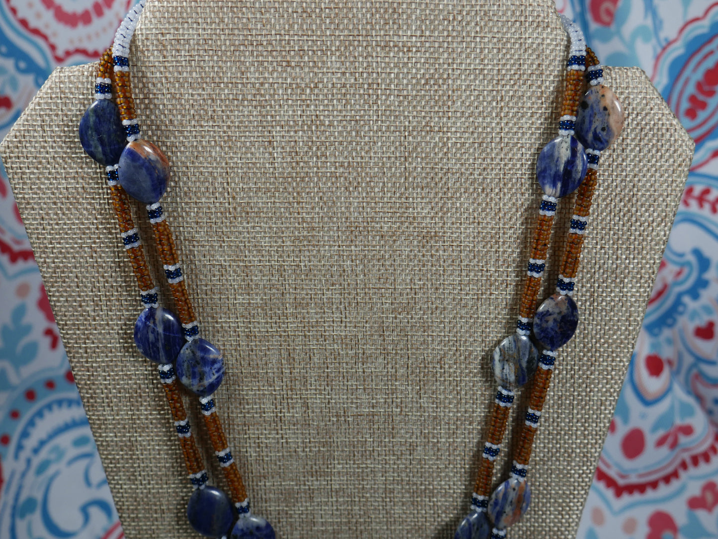 Beaded Blue Lapis Rope Necklace