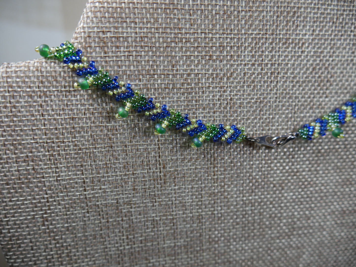 Beaded Green and Blue Woven Choker