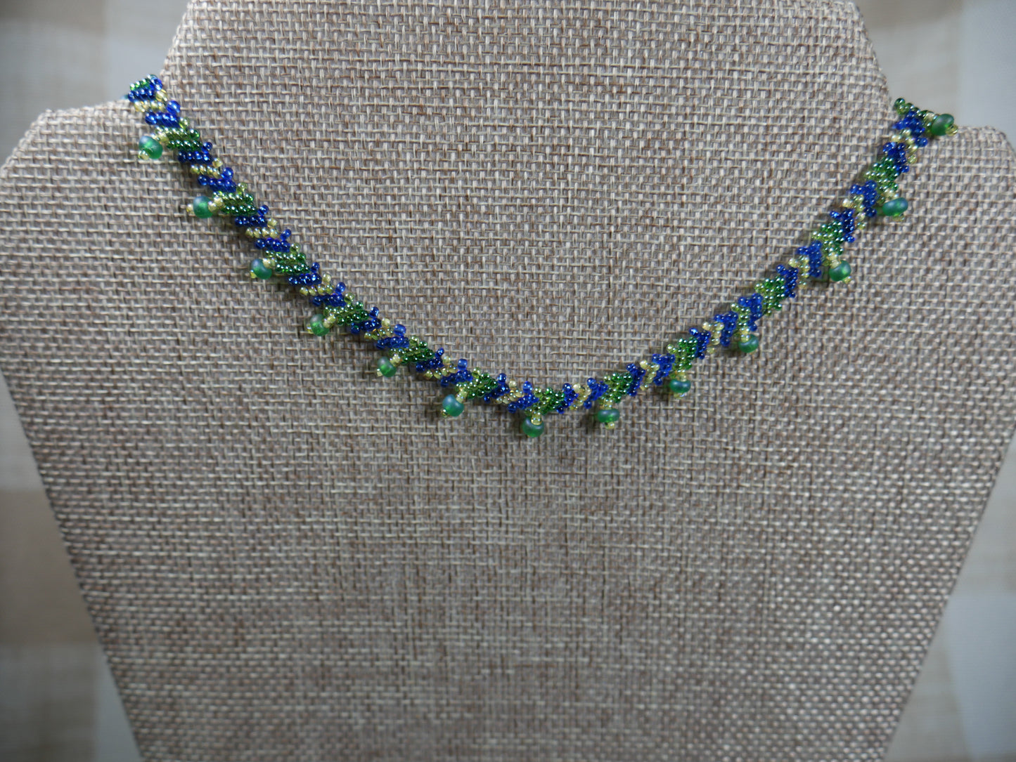 Beaded Green and Blue Woven Choker