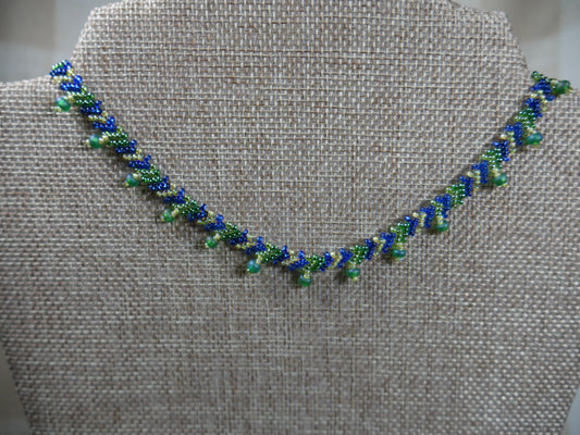 Beaded Green and Blue Woven Choker