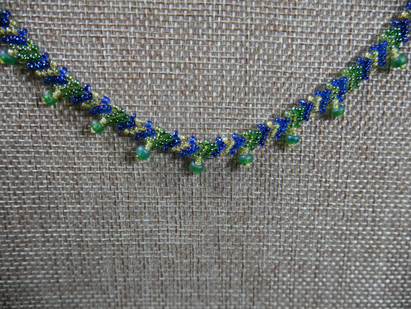 Beaded Green and Blue Woven Choker